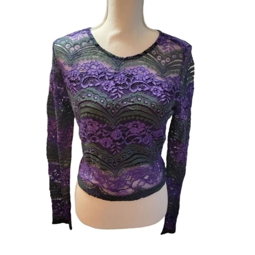Romeo and Juliet Couture lace purple green top blouse sz large NWT gold zip back